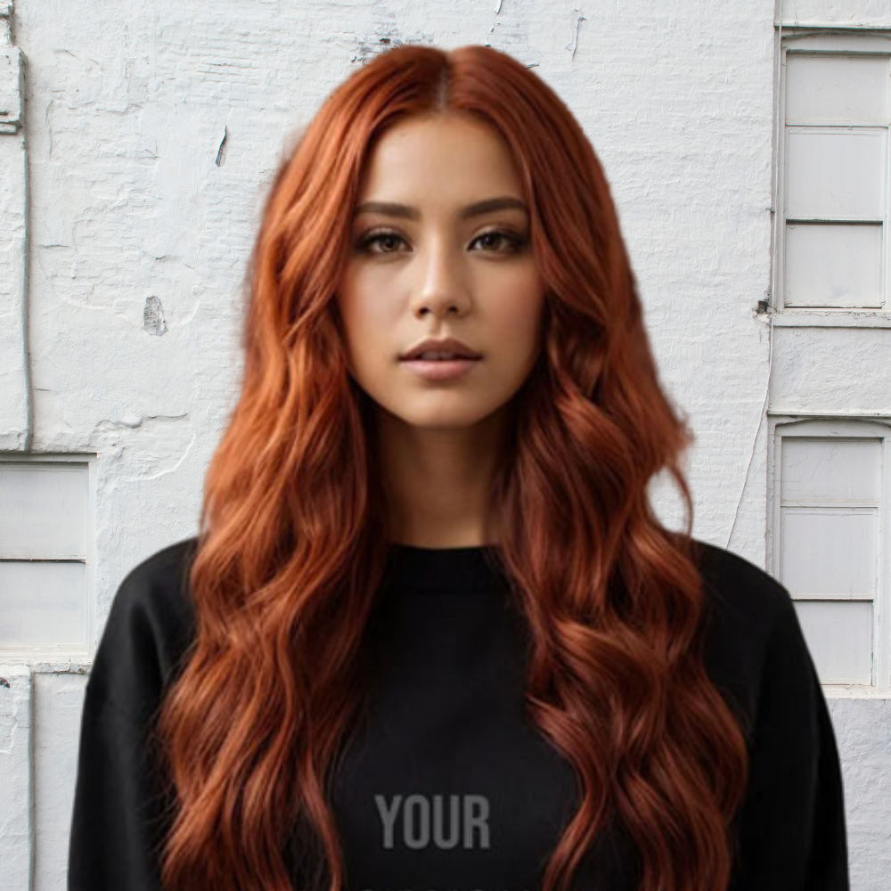 femme blanche pose avec perruque rousse