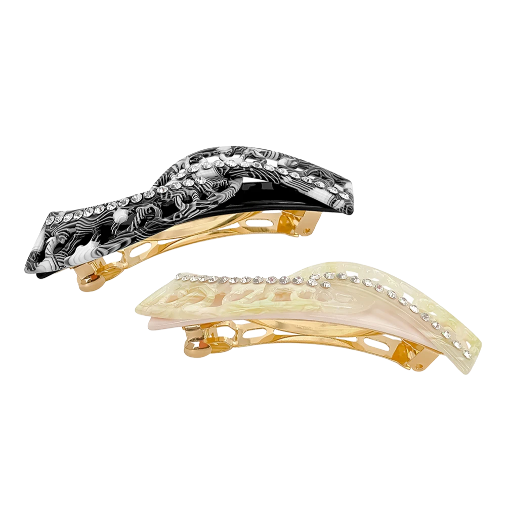 achat lot 2 barrettes noir beige
