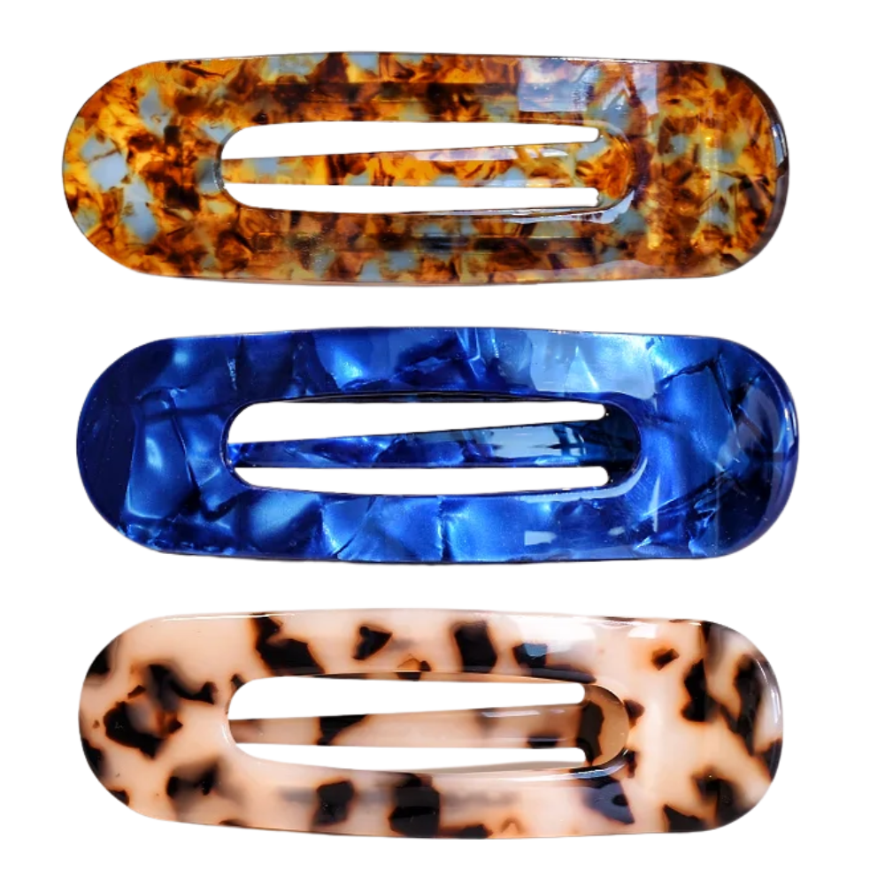 barrette cheveux femme 3 couleurs bleu léopard brun