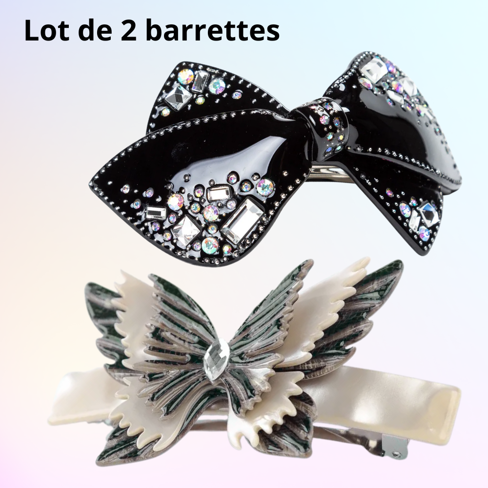 barrette cheveux lot 2 papillons noir blanc