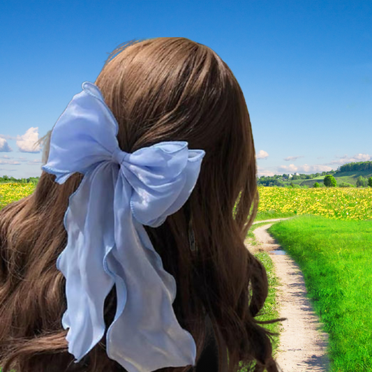 femme se promène en campagne barrette cheveux bleu