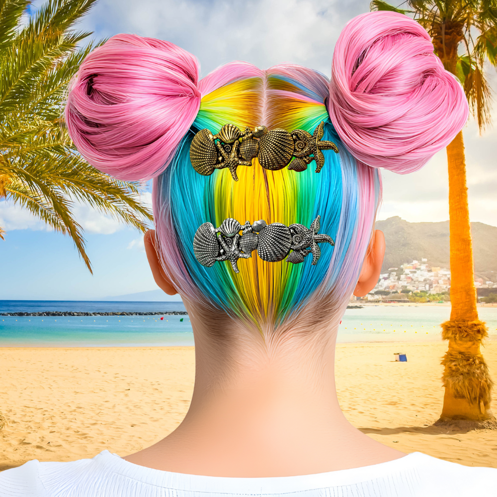 femme sur plage porte barrette cheveux femme chic or argent