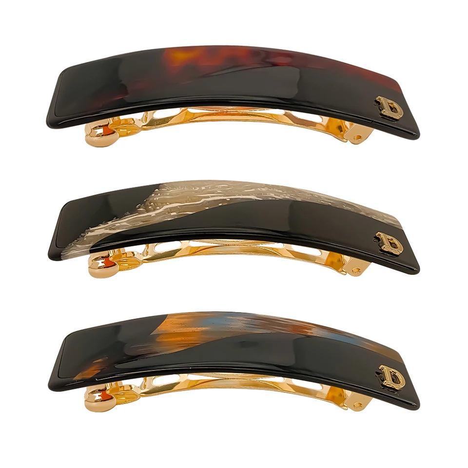 lot 3 barrettes brun en acétate