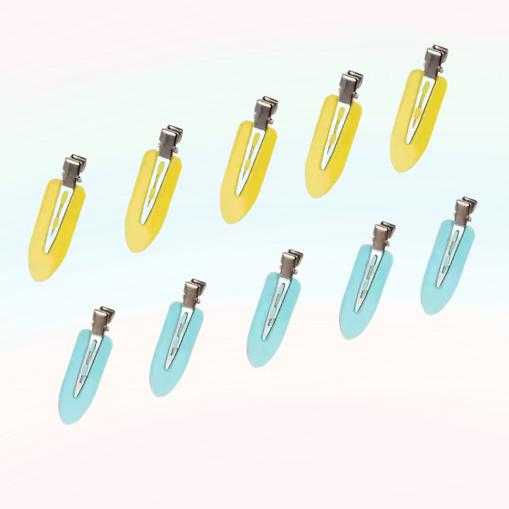 photo barrette cheveux femme couleurs jaune et bleu